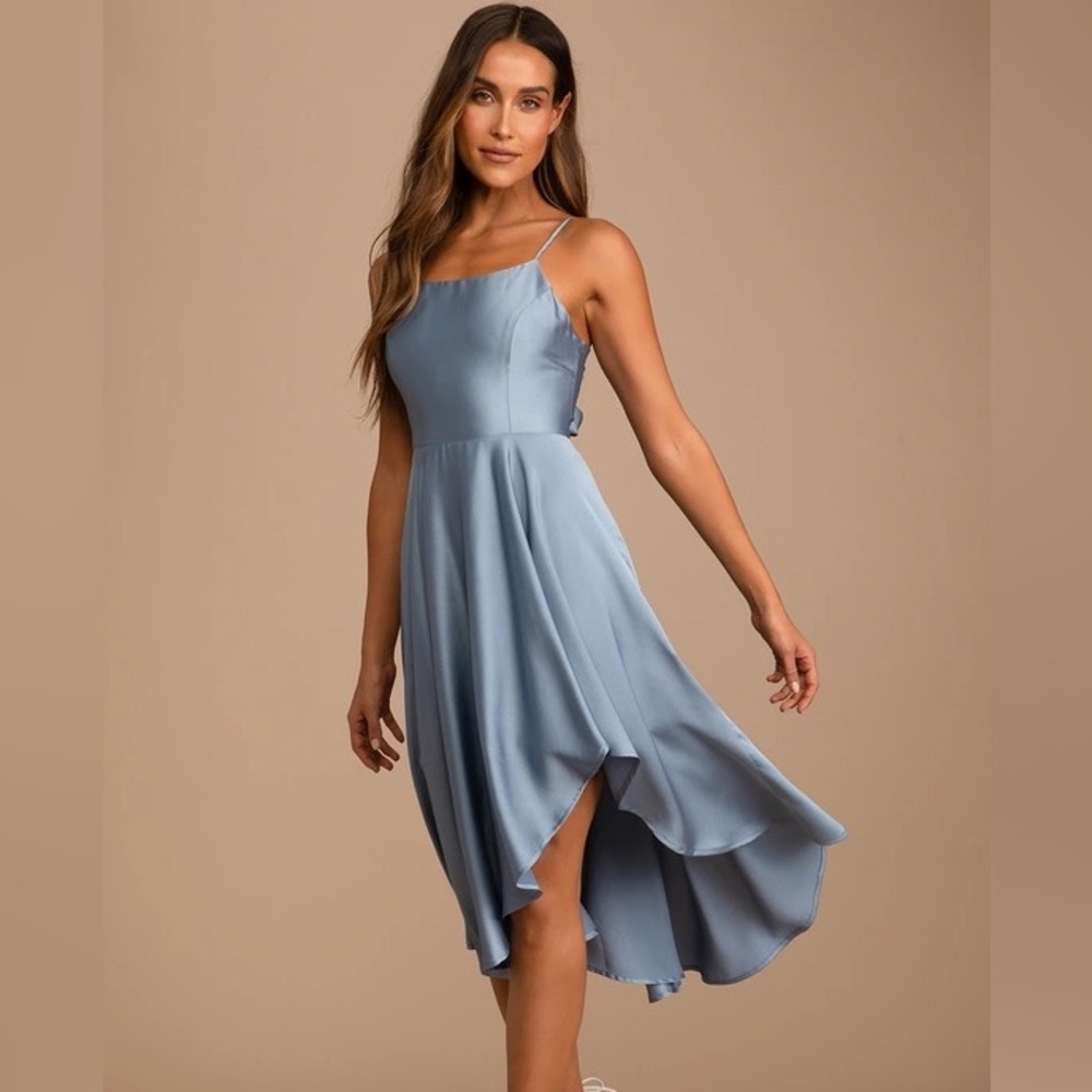 Lulus Blue Satin Midi Dress